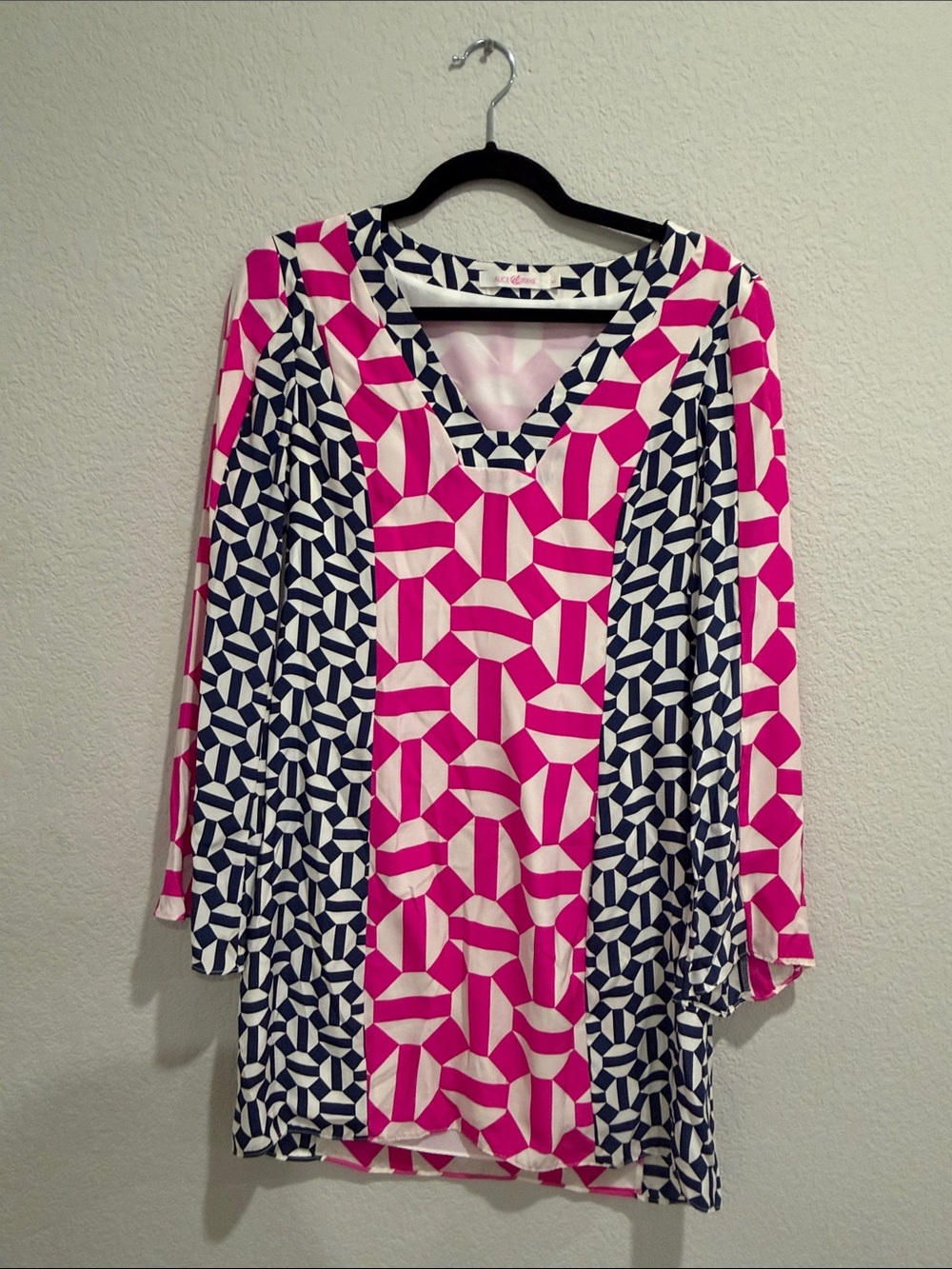 Alice & Trixie Pink and Navy Geometric V-Neck Tunic